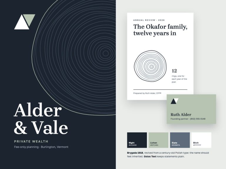 Concept: Alder & Vale Private Wealth, tree-ring identity for a wealth adviser