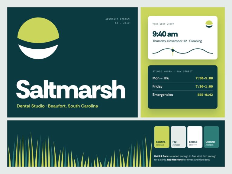 Concept: Saltmarsh Dental Studio, identity for a coastal dental studio
