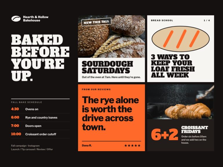 Concept: Hearth & Hollow Bakehouse, fall campaign for a neighborhood bakery