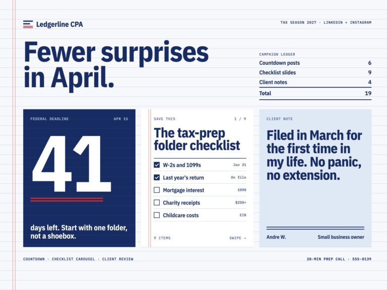 Concept: Ledgerline CPA, tax-season countdown for a cpa