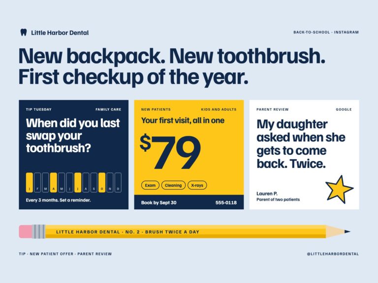 Concept: Little Harbor Dental, back-to-school posts for family dentistry