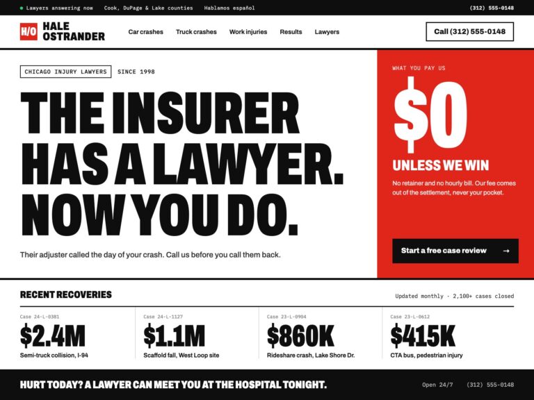 Concept: Hale & Ostrander, homepage for a chicago injury firm