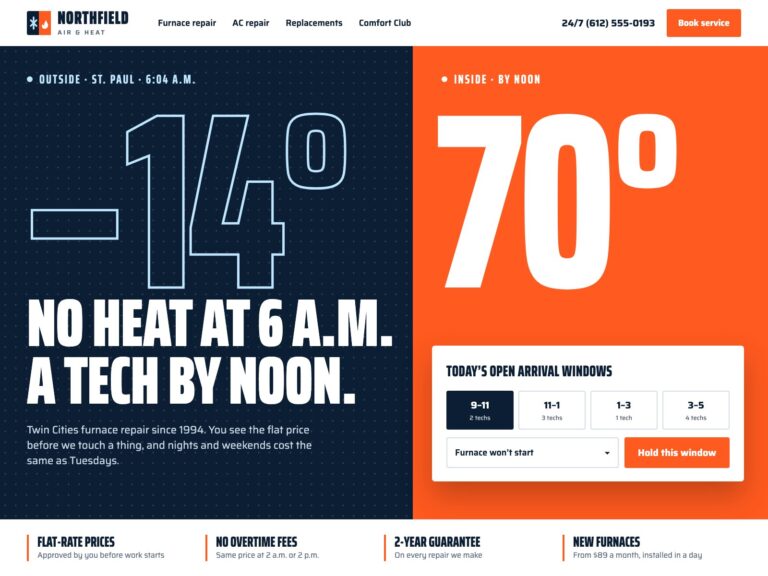 Concept: Northfield Air & Heat, same-day booking site for hvac