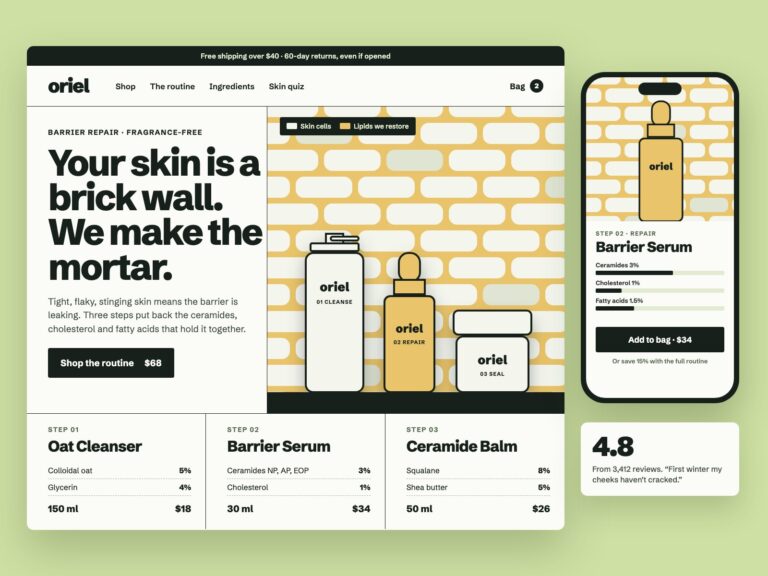 Concept: Oriel, ingredient-led store for barrier skincare
